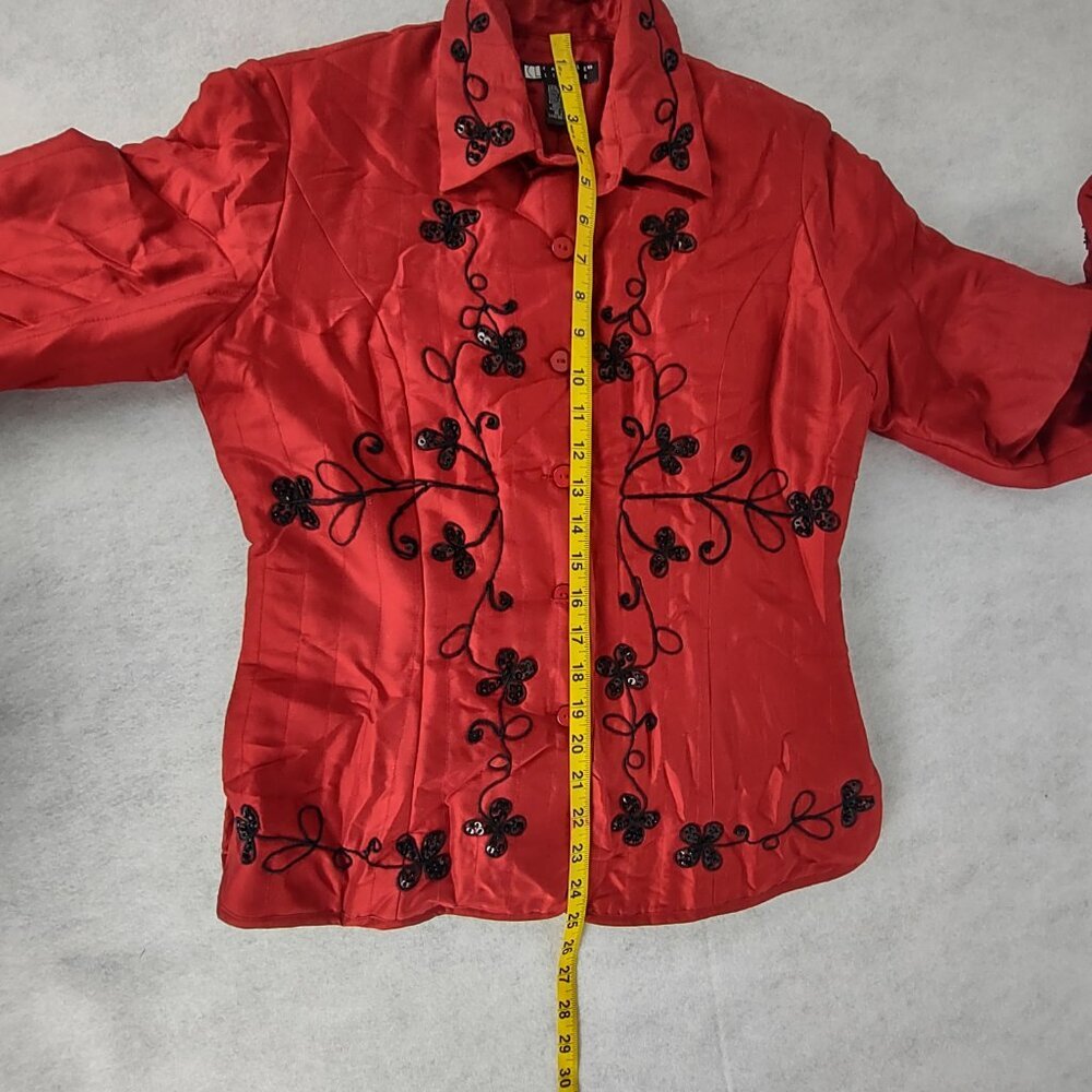 Carole Little Red 100% Silk Beaded Embroidered Statement Jacket Blazer Size S - Picture 10 of 16